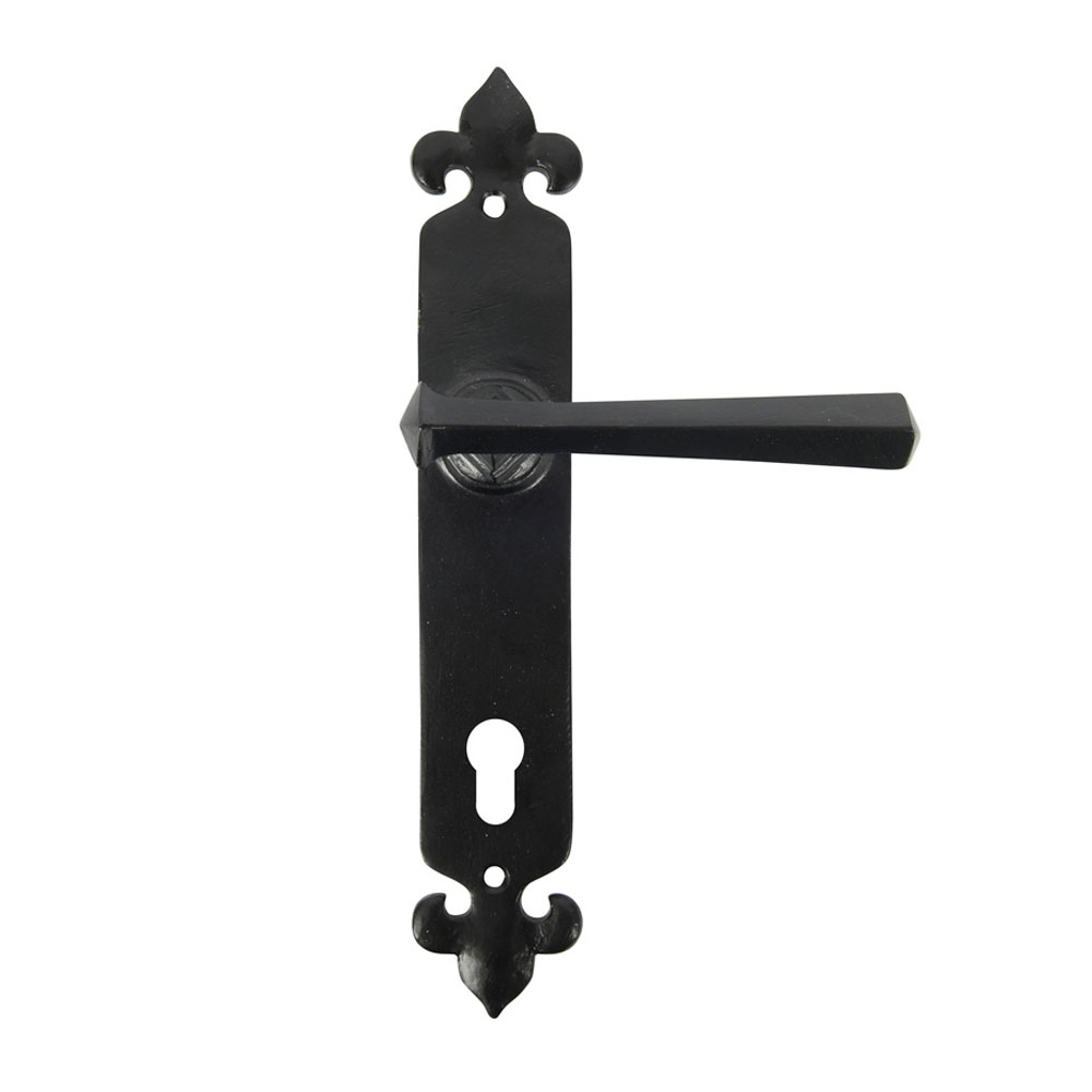 Kirkpatrick 2523 Fleur De Lys Lever Handle Euro - Smooth Black (Sold in Pairs)